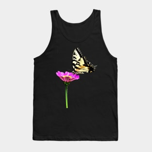 Zinnias - Tiger Swallowtail on Pink Zinnia Tank Top